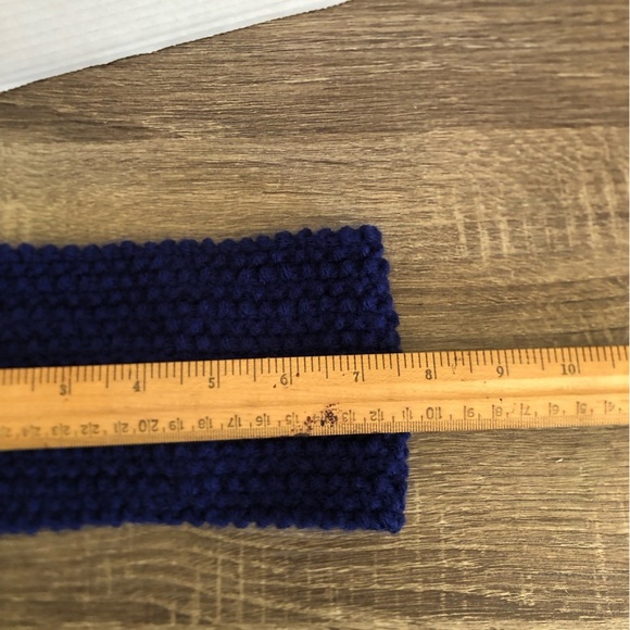 Hand Knit Blue Knot Headband with Button - Picture 6 of 8